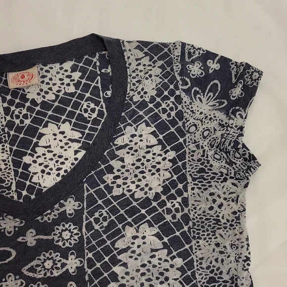 Curious Gypsy Short Sleeve T-Shirt Sheer Boho Hippie Grey White Women'sM - Picture 6 of 13